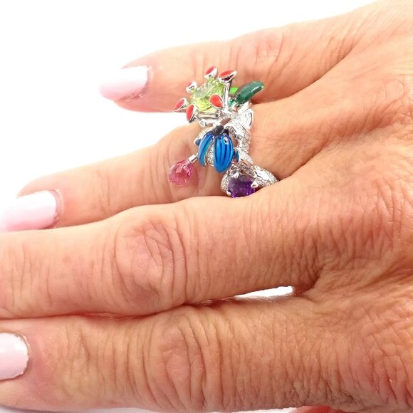 Christian Dior Milly Carnivora Epinosa 18k Gold Diamond Peridot Tourmaline Ring - Picture 9 of 12